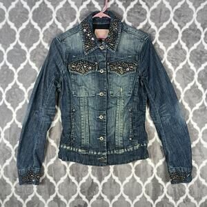 Parasuco Denim Jacket Rhinestone Studded Women Small Blue Western Festival